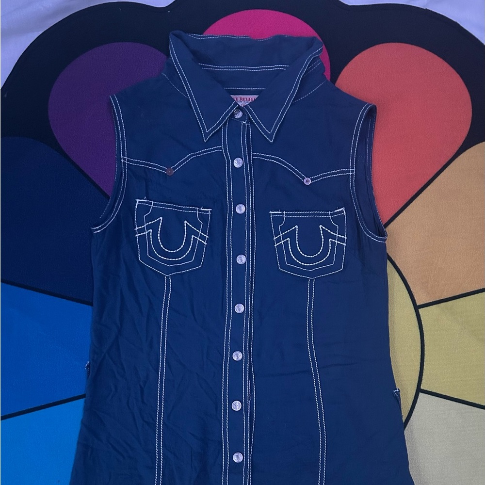 True Religion Navy Buttoned Zip Up